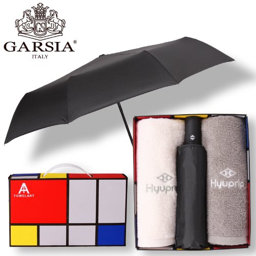 가르시아 3단베이직완전자동우산+호텔코마170타월2P-우산타월세트